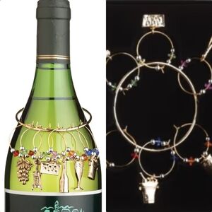 Gold Wine Charms with Colorful Beads - Set Of 6